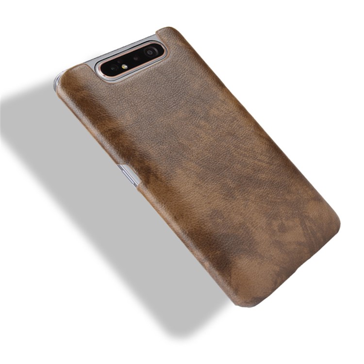 Litchi Texture PU Leather Coated PC Hard Case for Samsung Galaxy A80 / A90 - Brown-4
