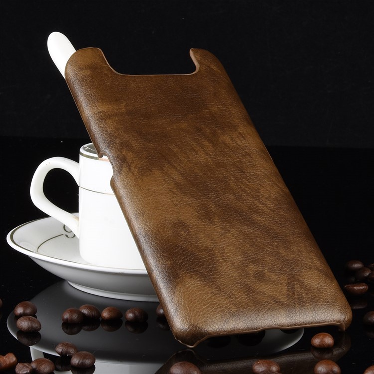 Litchi Texture PU Leather Coated PC Hard Case for Samsung Galaxy A80 / A90 - Brown-5