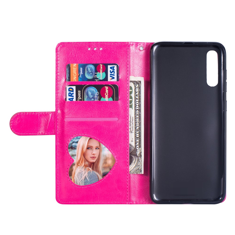 Glitter Powder Zippered Stand Leather Wallet Case with Strap for Samsung Galaxy A70 - Rose-5