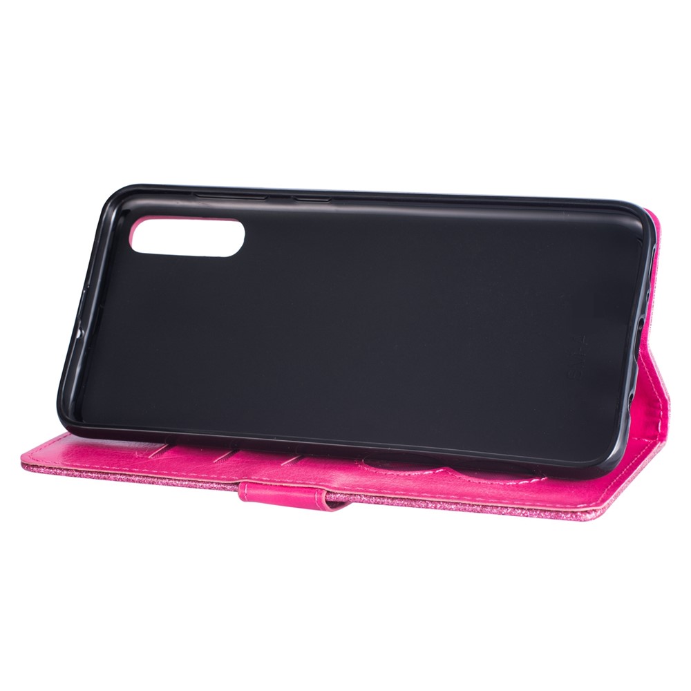 Glitter Powder Zippered Stand Leather Wallet Case with Strap for Samsung Galaxy A70 - Rose-7