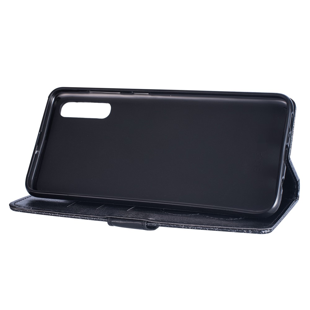 Glitter Powder Zippered Stand Leather Wallet Case with Strap for Samsung Galaxy A70 - Black-5