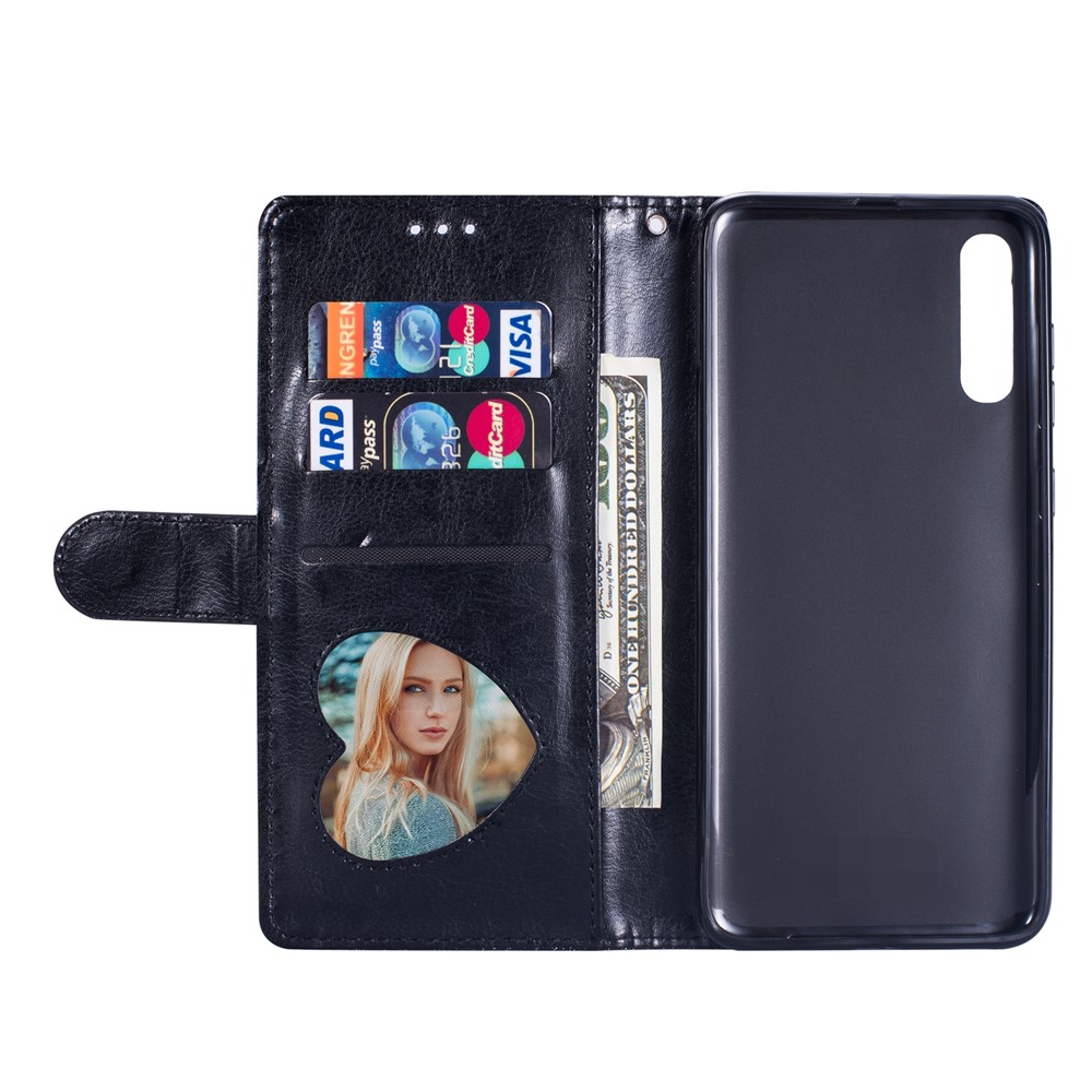 Glitter Powder Zippered Stand Leather Wallet Case with Strap for Samsung Galaxy A70 - Black-6