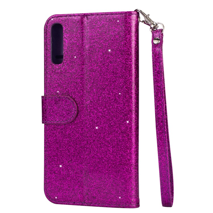 Glitter Powder Zippered Stand Leather Wallet Case with Strap for Samsung Galaxy A50/A50s/A30s - Purple-4