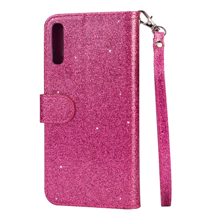 Glitter Powder Zippered Stand Leather Wallet Case with Strap for Samsung Galaxy A50/A50s/A30s - Rose-4
