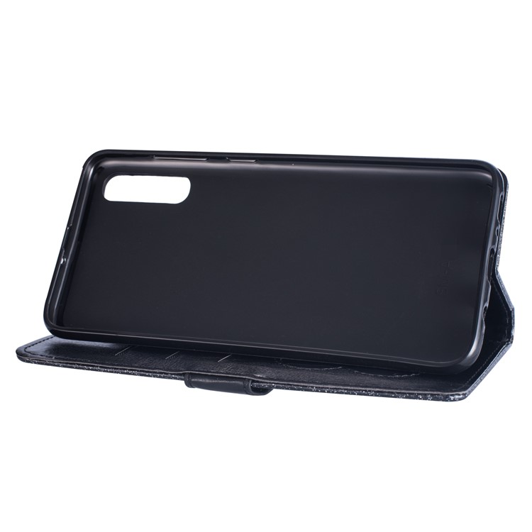 Glitter Powder Zippered Stand Leather Wallet Case with Strap for Samsung Galaxy A50/A50s/A30s - Black-5