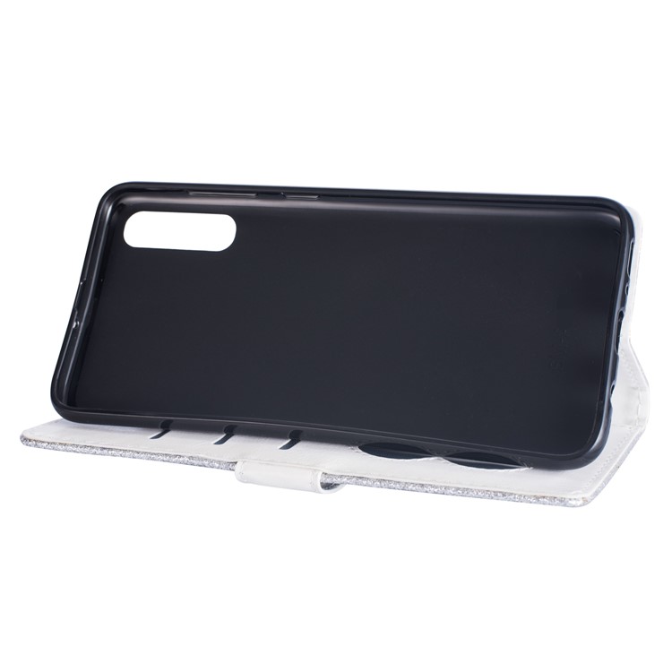 Glitter Powder Zippered Stand Leather Wallet Case with Strap for Samsung Galaxy A50/A50s/A30s - Silver-5
