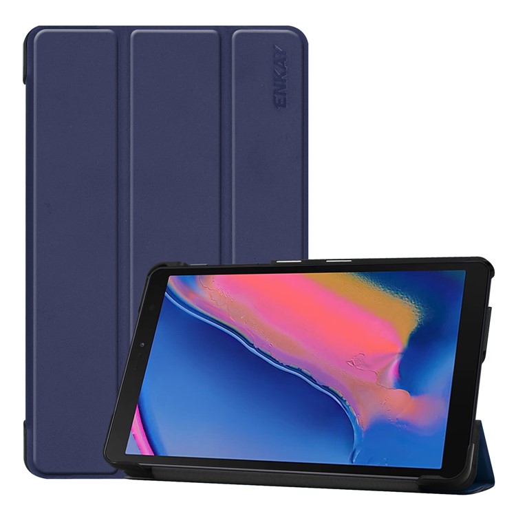 ENKAY for Samsung Galaxy Tab A 8.0 (2019) with S Pen P200 P205 Tri-fold PU Leather Stand Shell - Dark Blue-1