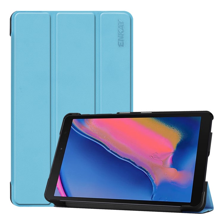 ENKAY for Samsung Galaxy Tab A 8.0 (2019) with S Pen P200 P205 Tri-fold PU Leather Stand Shell - Baby Blue-1
