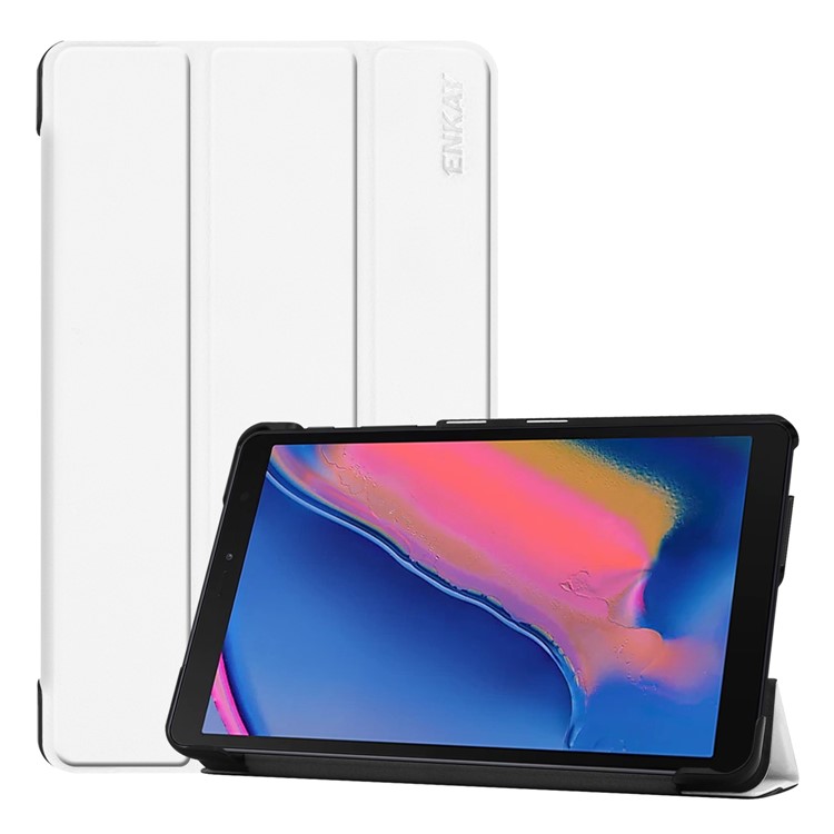 ENKAY for Samsung Galaxy Tab A 8.0 (2019) with S Pen P200 P205 Tri-fold PU Leather Stand Shell - White-1