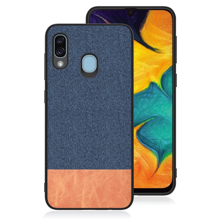 

Ткань Текстуры PU Кожаный Чехол Для Телефона ТПУ Для Samsung Galaxy A30 - Темно-синий / Коричневый, Galaxy A30