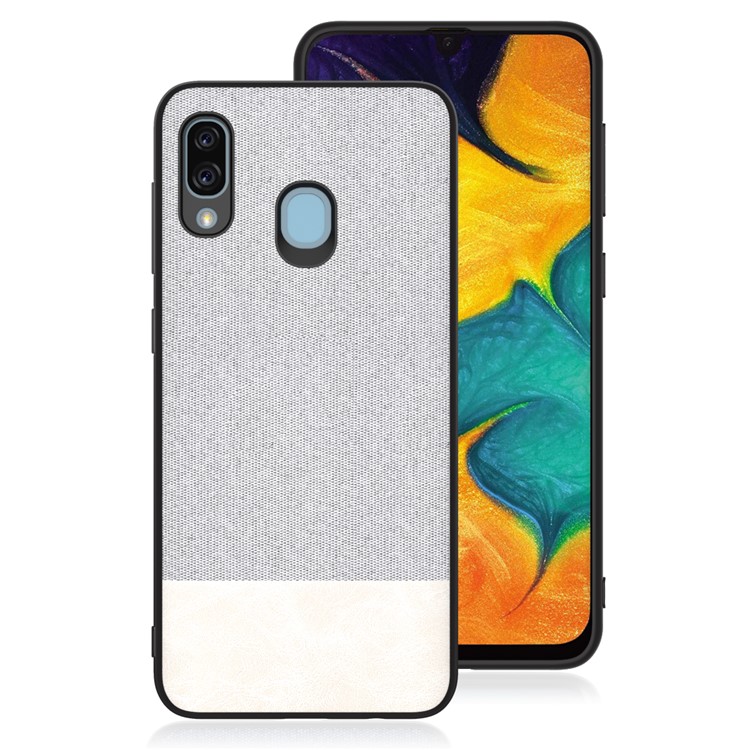 

Ткань Текстуры PU Кожаный Чехол Для Телефона ТПУ Для Samsung Galaxy A30 - Белая Ткань / Белая Кожа, Galaxy A30