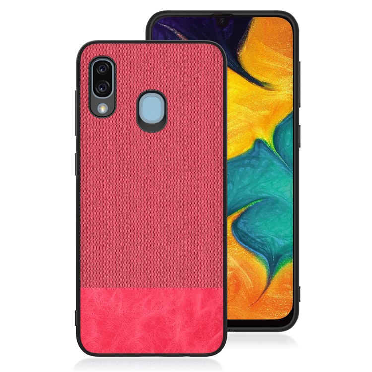 

Ткань Текстуры PU Кожаный Чехол Для Телефона ТПУ Для Samsung Galaxy A30 - Красная Ткань / Красная Кожа, Galaxy A30