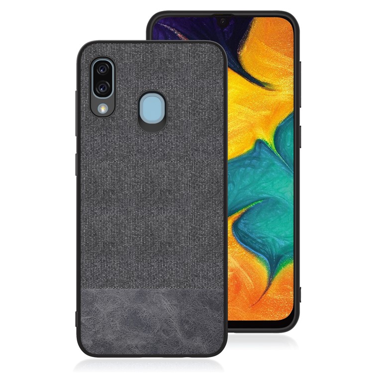 

Ткань Текстуры PU Кожаный Чехол Для Телефона ТПУ Для Samsung Galaxy A30 - Черная Ткань / Черная Кожа, Galaxy A30