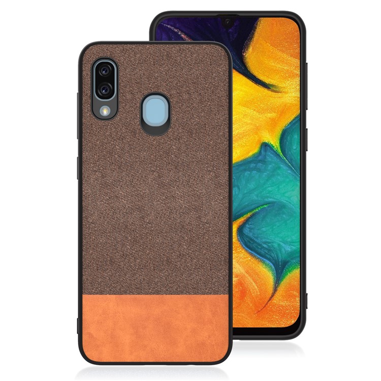 

Cloth Texture PU Leather TPU Phone Case for Samsung Galaxy A30 - Coffee / Orange, Galaxy A30