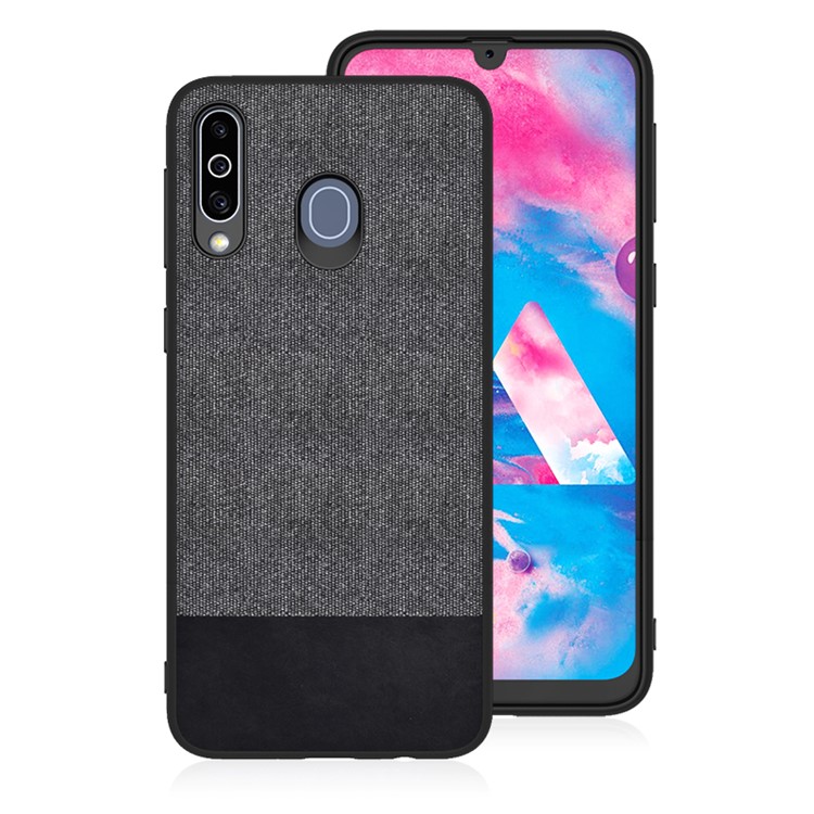 

Cloth Texture PU Leather TPU Phone Case for Samsung Galaxy M30 - Black Cloth / Black Leather, Galaxy M30