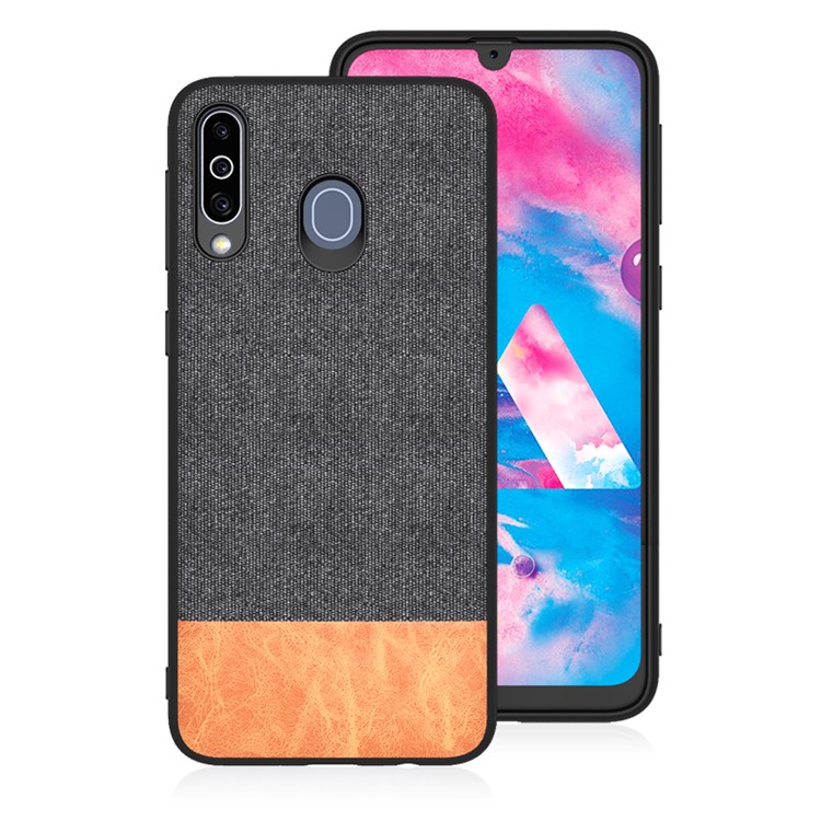 

Cloth Texture PU Leather TPU Phone Case for Samsung Galaxy M30 - Black / Brown, Galaxy M30