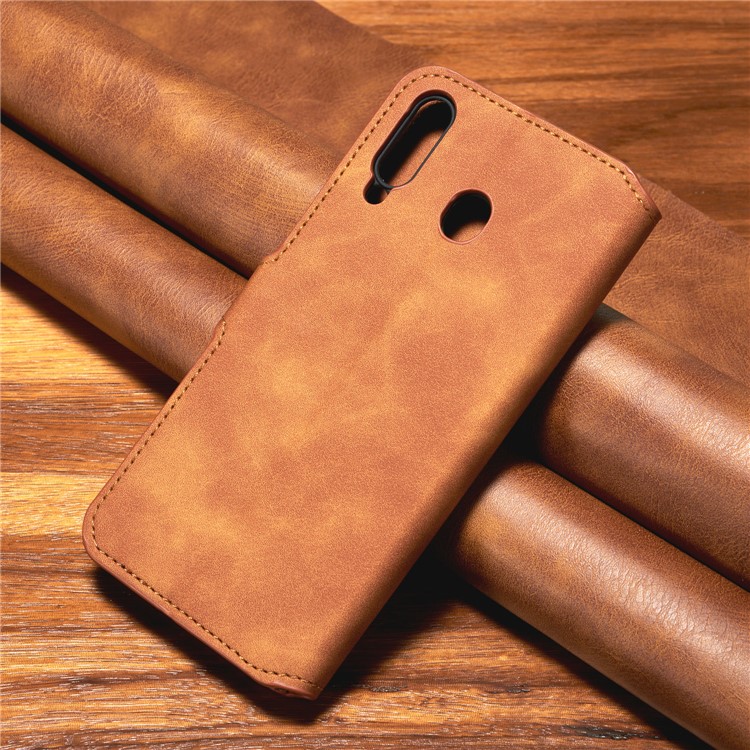 DG.MING Retro Style Wallet Leather Stand Case for Samsung Galaxy M30 - Brown-10