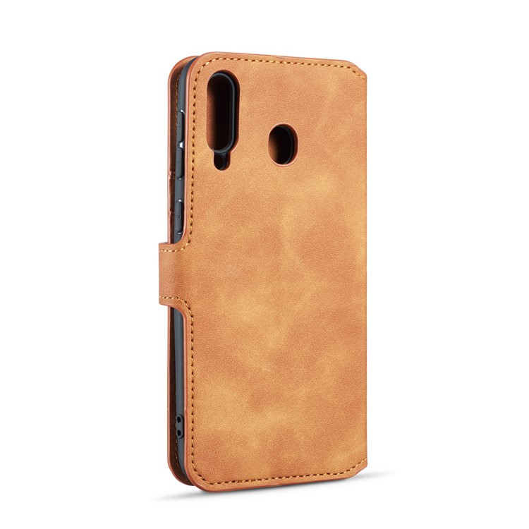 DG.MING Retro Style Wallet Leather Stand Case for Samsung Galaxy M30 - Brown-3