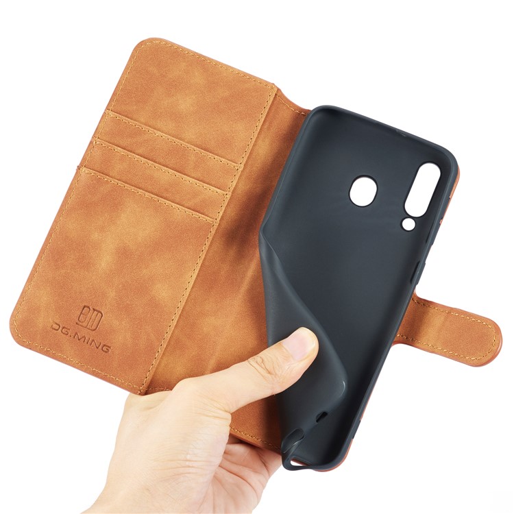 DG.MING Retro Style Wallet Leather Stand Case for Samsung Galaxy M30 - Brown-4