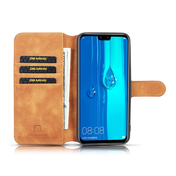 DG.MING Retro Style Wallet Leather Stand Case for Samsung Galaxy M30 - Brown-5