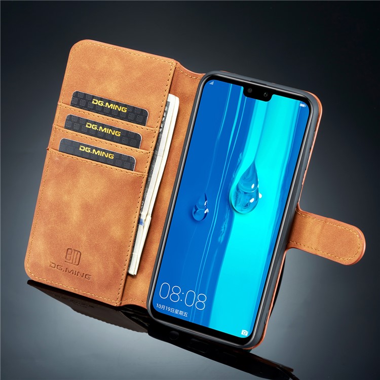 DG.MING Retro Style Wallet Leather Stand Case for Samsung Galaxy M30 - Brown-7