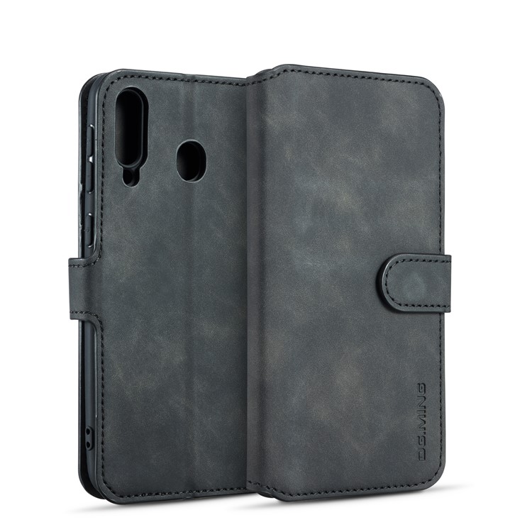 DG.MING Retro Style Wallet Leather Stand Case for Samsung Galaxy M30 - Black-1