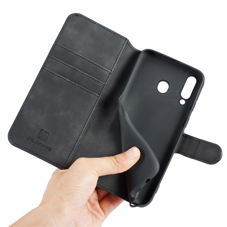 DG.MING Retro Style Wallet Leather Stand Case for Samsung Galaxy M30 - Black-5
