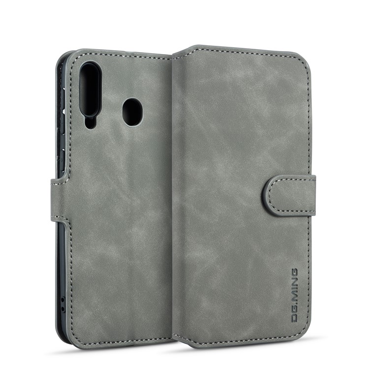 DG.MING Retro Style Wallet Leather Stand Case for Samsung Galaxy M30 - Grey-1