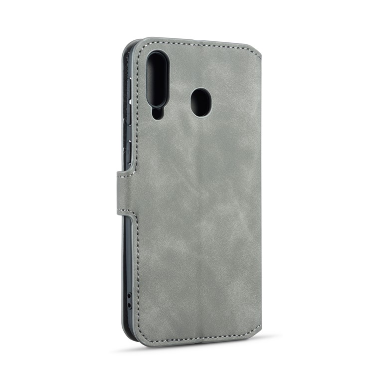 DG.MING Retro Style Wallet Leather Stand Case for Samsung Galaxy M30 - Grey-3