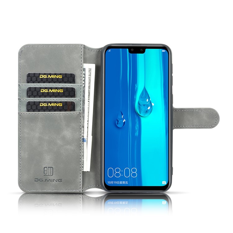 DG.MING Retro Style Wallet Leather Stand Case for Samsung Galaxy M30 - Grey-4
