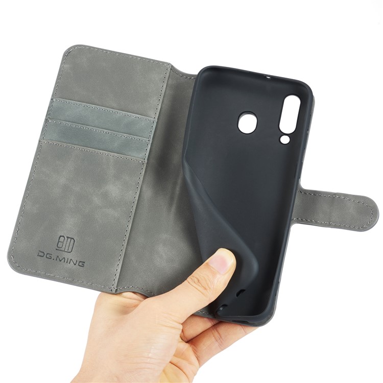 DG.MING Retro Style Wallet Leather Stand Case for Samsung Galaxy M30 - Grey-5