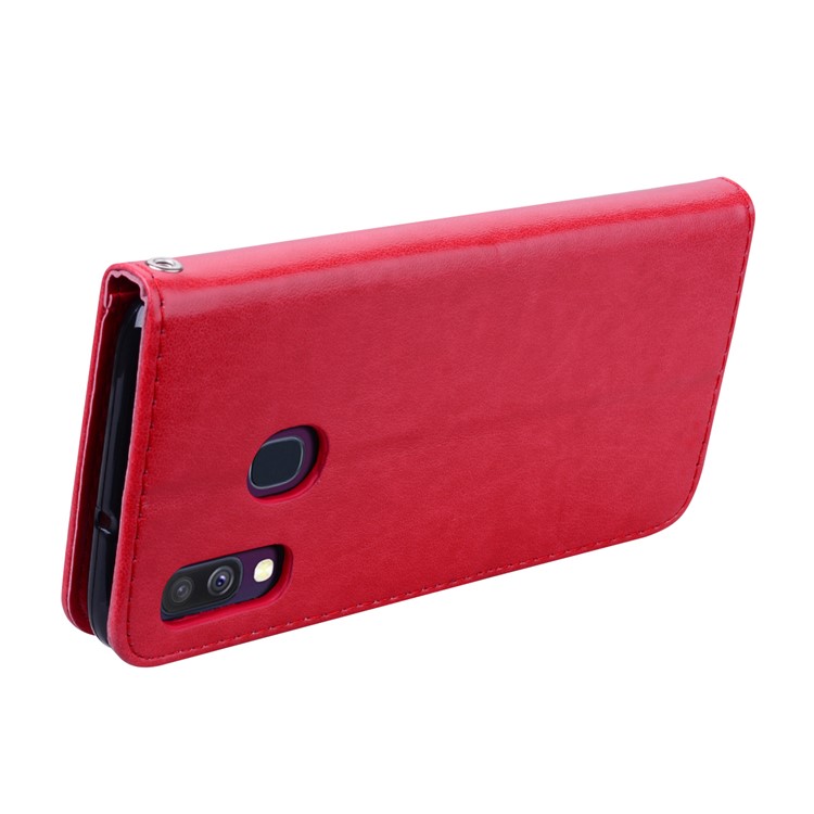 Imprinted Rose Flower Pattern Leather Wallet Case for Samsung Galaxy A40 - Red-6