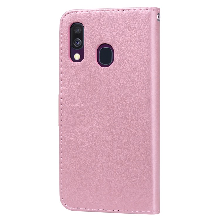 Imprinted Rose Flower Pattern Leather Wallet Case for Samsung Galaxy A40 - Pink-2