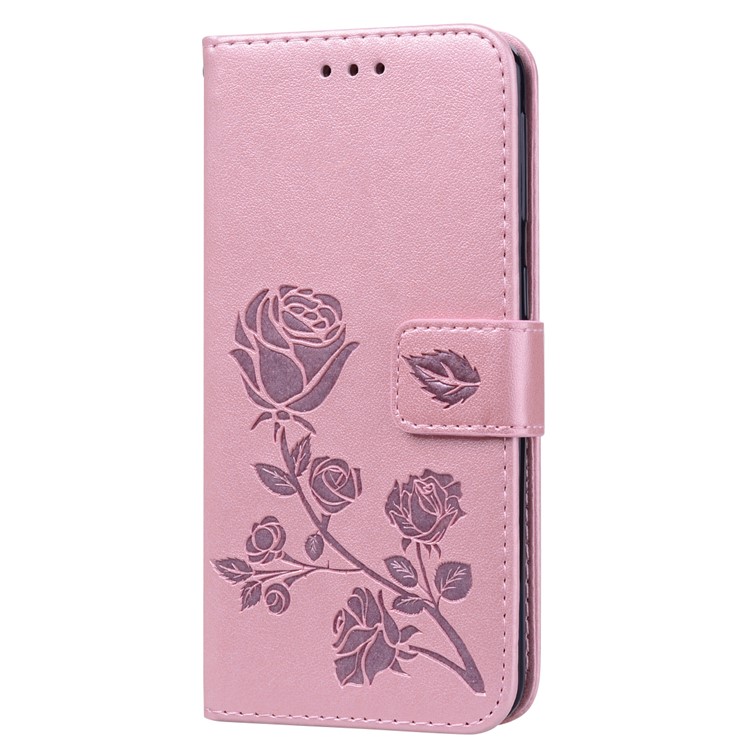 Imprinted Rose Flower Pattern Leather Wallet Case for Samsung Galaxy A40 - Pink-3