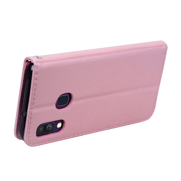 Imprinted Rose Flower Pattern Leather Wallet Case for Samsung Galaxy A40 - Pink-4