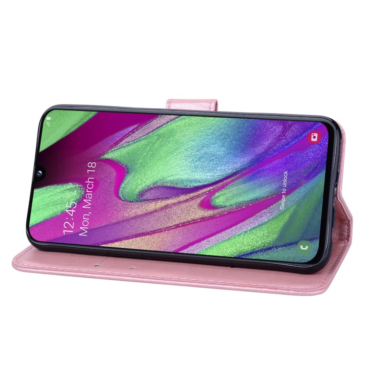 Imprinted Rose Flower Pattern Leather Wallet Case for Samsung Galaxy A40 - Pink-5