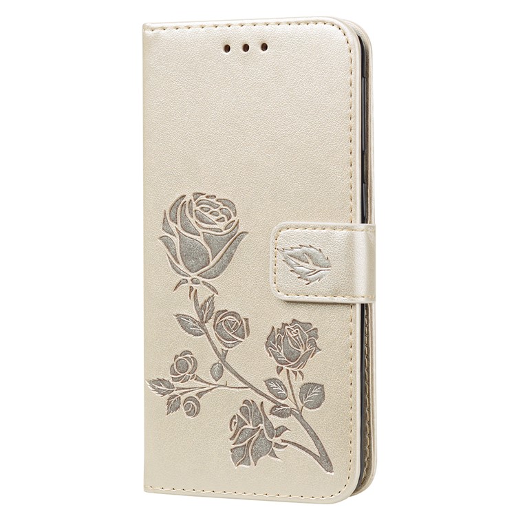Imprinted Rose Flower Pattern Leather Wallet Case for Samsung Galaxy A40 - Gold-2