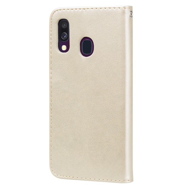 Imprinted Rose Flower Pattern Leather Wallet Case for Samsung Galaxy A40 - Gold-3