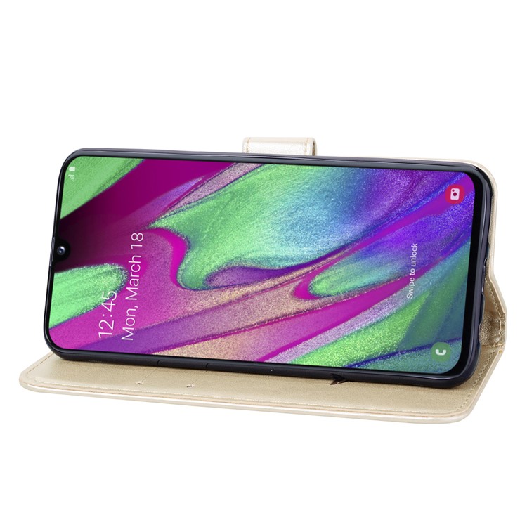 Imprinted Rose Flower Pattern Leather Wallet Case for Samsung Galaxy A40 - Gold-5