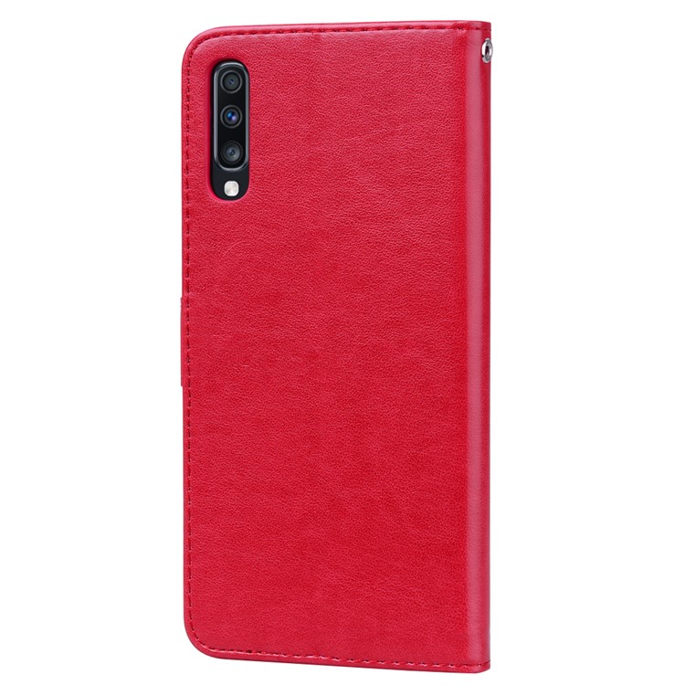 Imprinted Rose Flower Pattern Leather Wallet Case for Samsung Galaxy A70 - Red-2