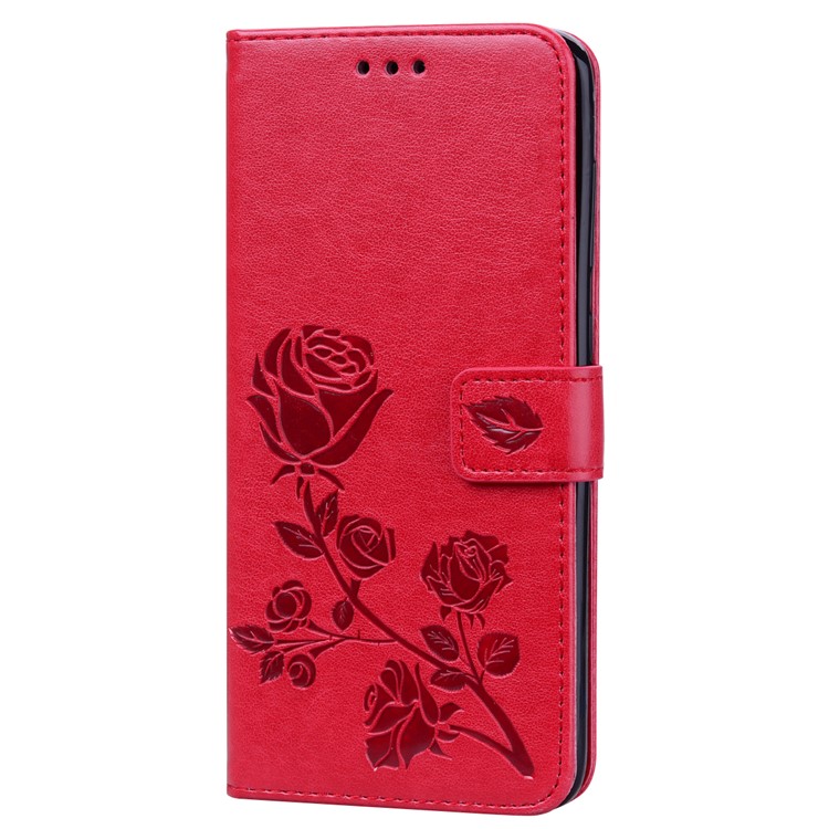 Imprinted Rose Flower Pattern Leather Wallet Case for Samsung Galaxy A70 - Red-3