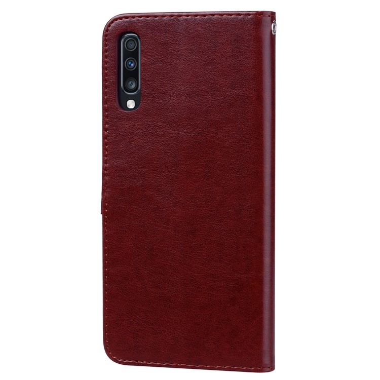Imprinted Rose Flower Pattern Leather Wallet Case for Samsung Galaxy A70 - Brown-2