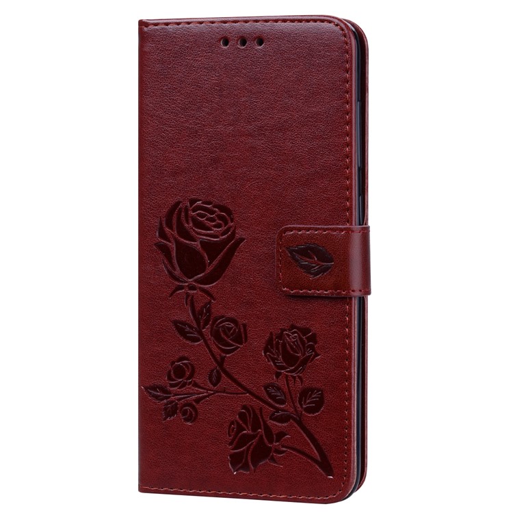 Imprinted Rose Flower Pattern Leather Wallet Case for Samsung Galaxy A70 - Brown-3