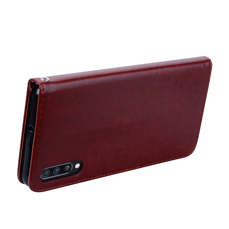 Imprinted Rose Flower Pattern Leather Wallet Case for Samsung Galaxy A70 - Brown-4