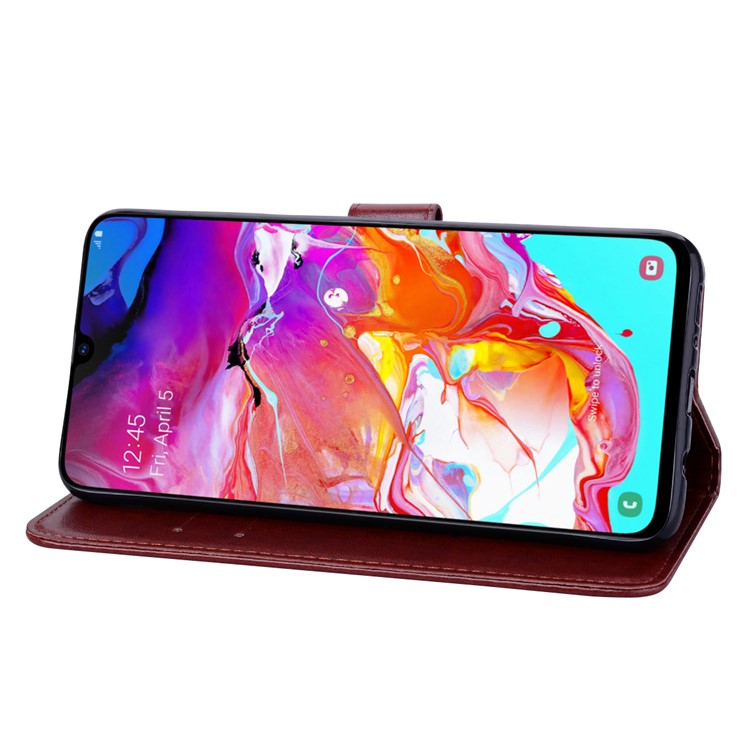 Imprinted Rose Flower Pattern Leather Wallet Case for Samsung Galaxy A70 - Brown-5