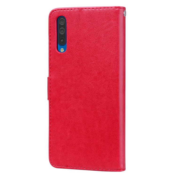 Imprinted Rose Flower Pattern Leather Wallet Case for Samsung Galaxy A50 - Red-3