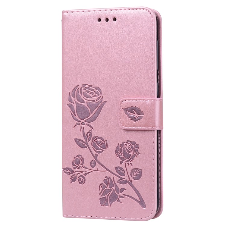 Imprinted Rose Flower Pattern Leather Wallet Case for Samsung Galaxy A50 - Pink-2