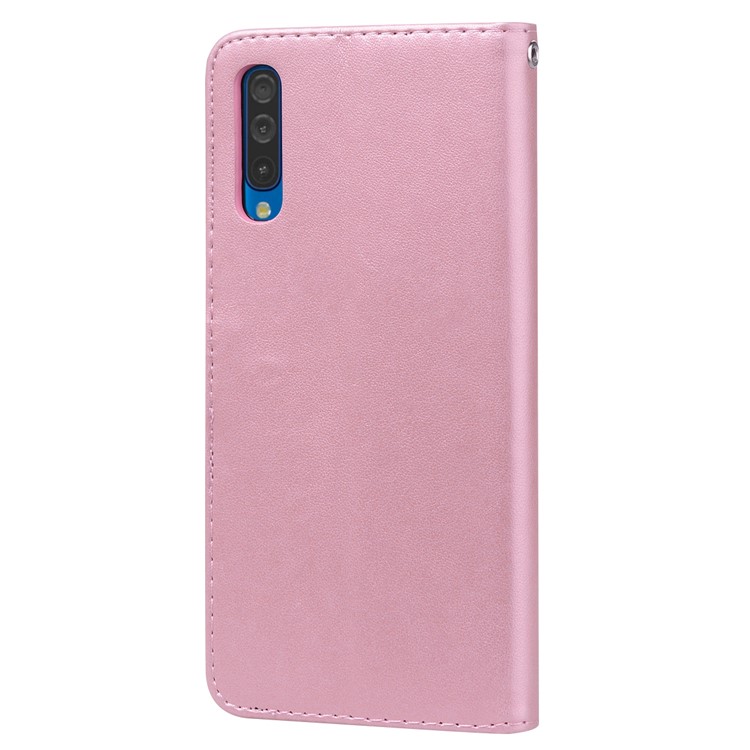 Imprinted Rose Flower Pattern Leather Wallet Case for Samsung Galaxy A50 - Pink-3