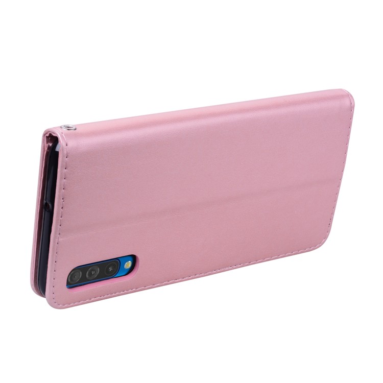 Imprinted Rose Flower Pattern Leather Wallet Case for Samsung Galaxy A50 - Pink-4