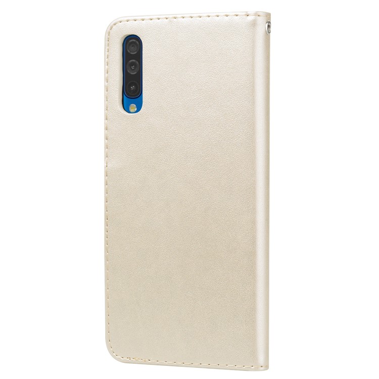 Aufgedruckte Brieftasche Aus Leder Mit Rosafarbenem Blumenmuster Für Das Samsung Galaxy A50 - Gold-2